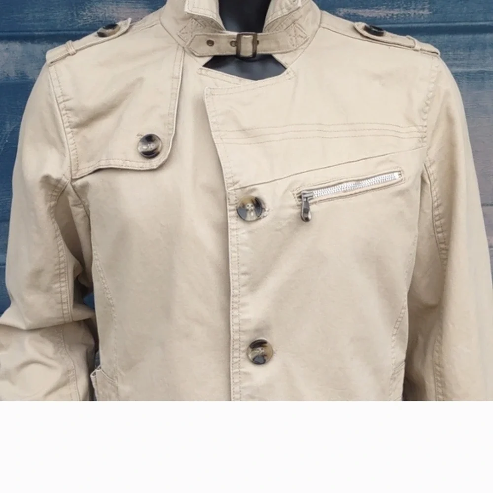 NWT ChouYatou Men's Light Tan‎ Trench Coat Sz XL Lined Pockets 100% cotton